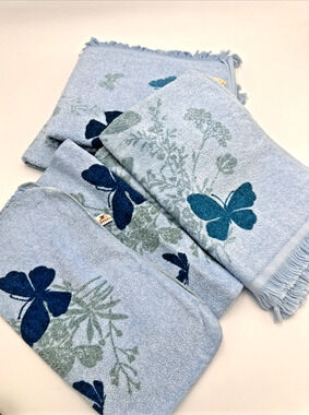 Set Of Vintage Cannon Blue Butterfly Towel Set. NWT